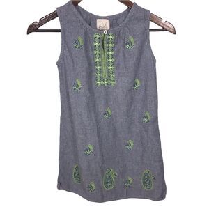 Kid's Peek Chambray Paisley Embroidered Sleeveless Dress